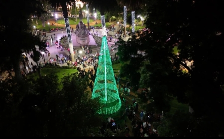 Fue encendido el tradicional arbolito navideño en la plaza 9 de Julio