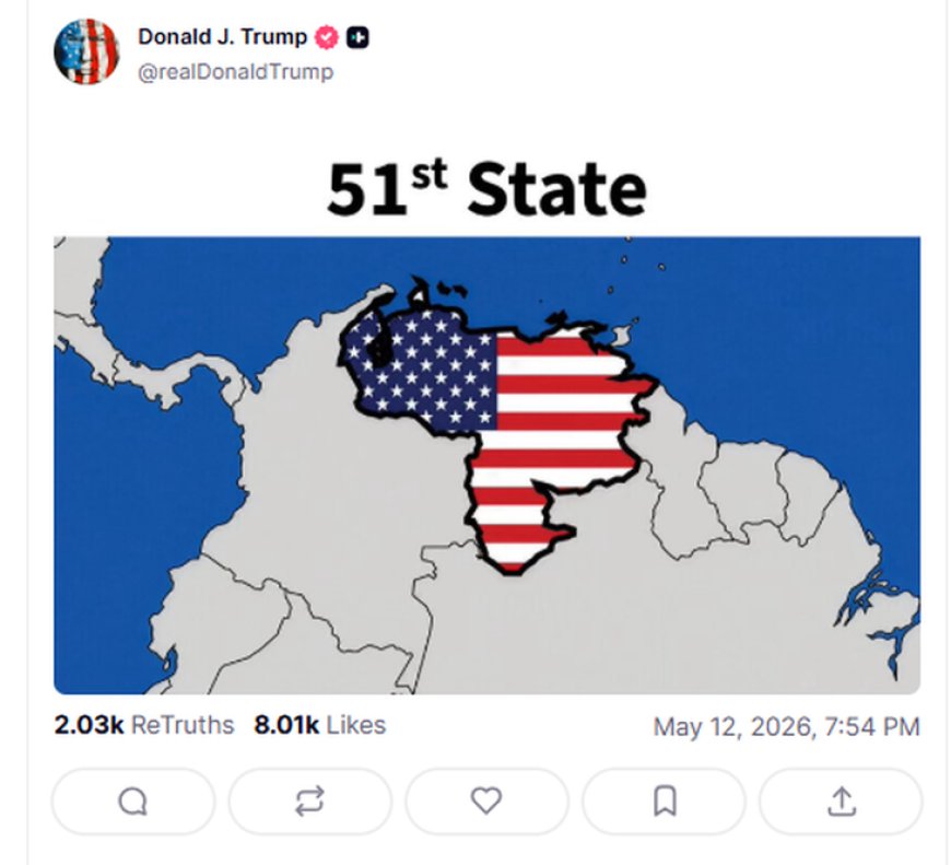 Donald Trump publicó un mapa con Venezuela pintado con la bandera de EEUU