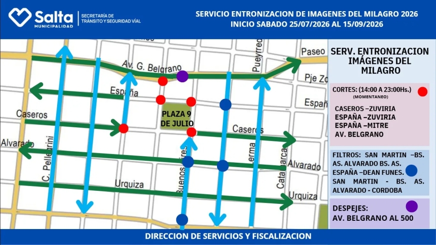 Operativo de tránsito por la entronización de las imágenes del Señor y la Virgen del Milagro